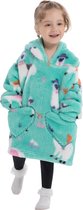 Alpaca fleece hoodie deken met mouwen - fleece poncho voor kinderen – fleece plaid met mouwen - kids 3/7 jaar – maat 98/128 – lengte 60 cm – warm & zacht – relax outfit kids - grijs/blauw - Badrock