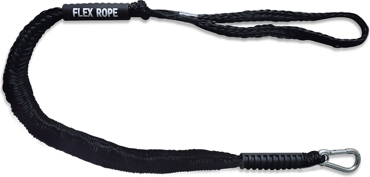 Flex Rope Nautic Originele Bootuitrusting – Boottouw & Aanmeerlijn – Landvast met Haak – 120–170 cm – Elastisch, Drijvend Afmeermateriaal – Schokabsorberend & Verstelbaar – Landvast – Zwart – Flexrope