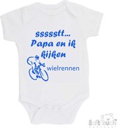 100% katoenen Romper "ssssstt... Papa en ik kijken wielrennen" Jongens Katoen Wit/blauw Maat 56/62