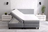 Boxspring Met opbergruimte Erolla - 140x200 cm - grijs stof - zetelsenbedden.be - Compleet bed met matras en topper - bed storage