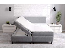 Boxspring Met opbergruimte Erolla - 140x200 cm - grijs stof - zetelsenbedden.be - Compleet bed met matras en topper - bed storage
