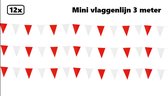 12x Mini vlaggenlijn rood/wit 3 meter - 10cm x 15cm - Festival thema feest party verjaardag gala vlag lijn