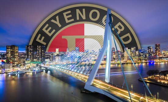 Fotobehangkoning - Behang - Fotobehang - Feyenoord - Rotterdam - Erasmusbrug - Voetbal - Feijenoord - Stad - Vliesbehang - 368 x 254 cm