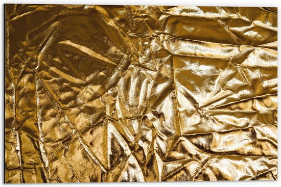 Dibond - Gekreukelde Gouden Stof - 60x40 cm Foto op Aluminium (Met Ophangsysteem)