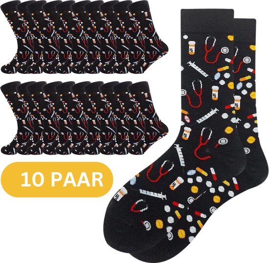 Sokken met medische print - Medicijnen - Dokter - Pillen Unisex Maat 37-44 - 10 paar sokken
