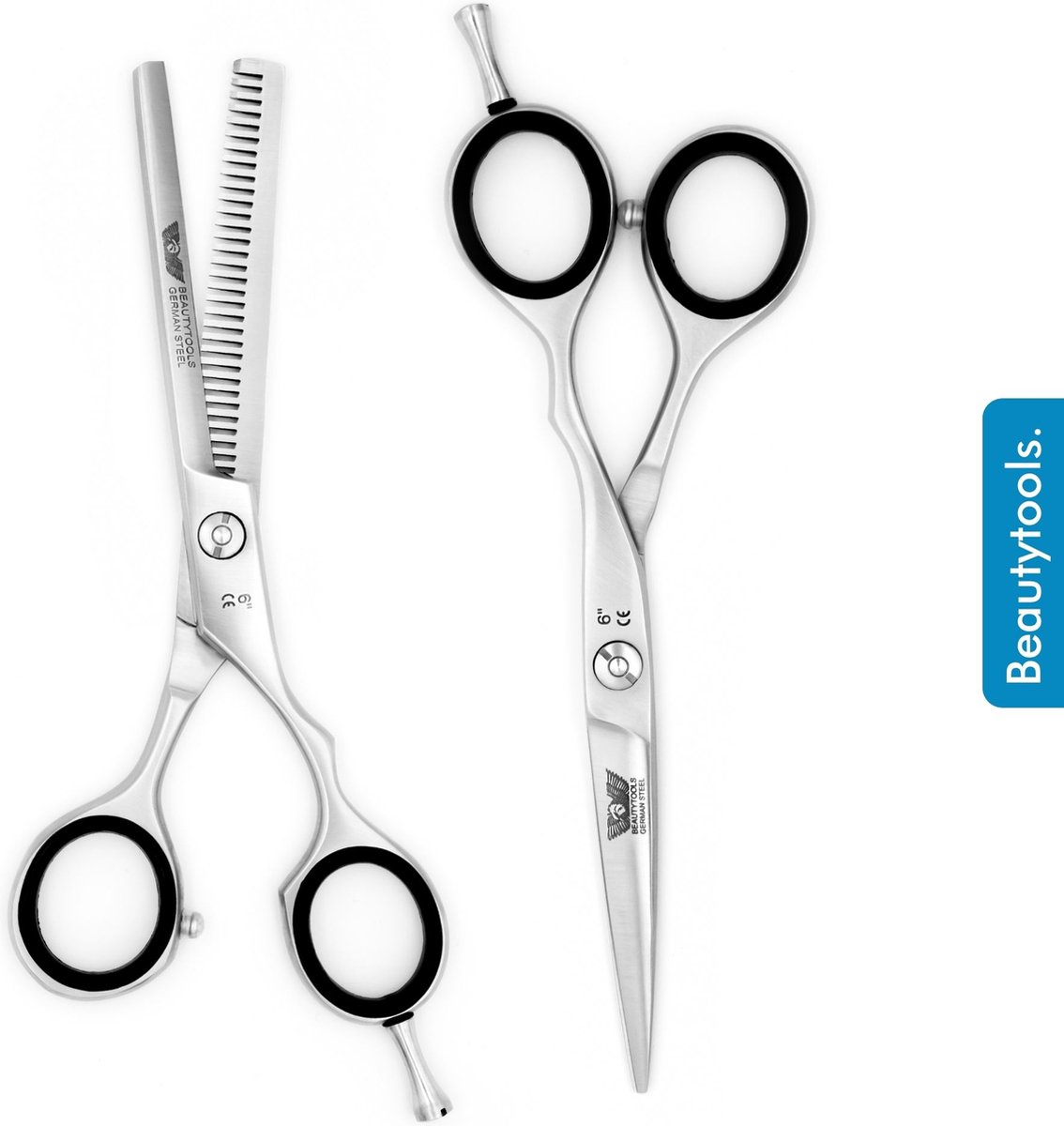 PROMO! Beautytools Set Professionele Rechtshandig Kapperscahaar + Uitdunschaar / Effileerschaar - Silver LongSet (6 Inch)