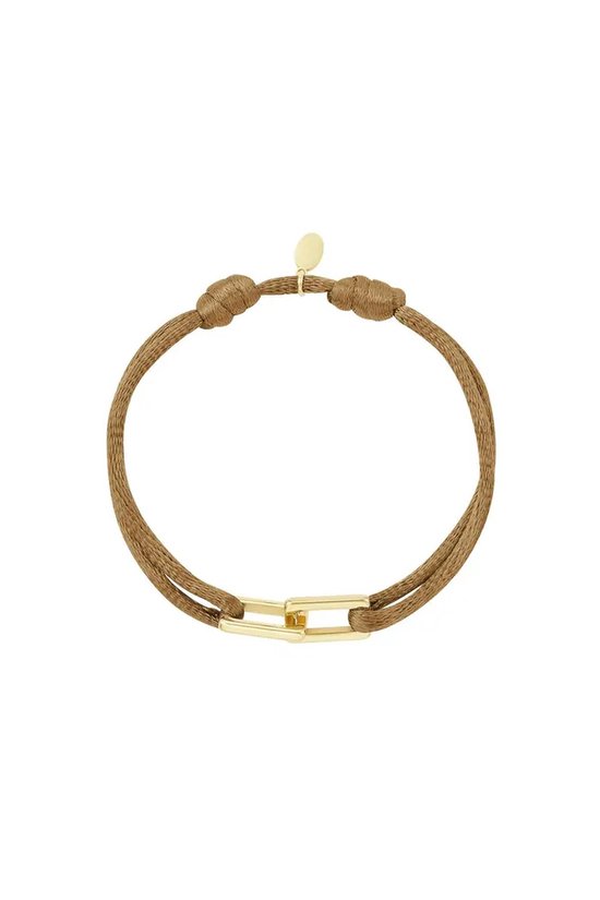 bracelet lien cordon satin acier inoxydable marron & Goud