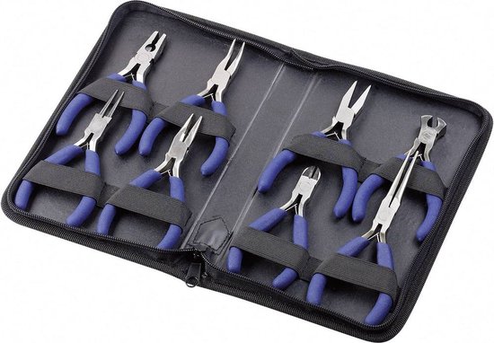 Bruder Mannesmann Tangen set 8-delig in etui - antislip greep - geslepen kop - 10 tot 14,5 cm