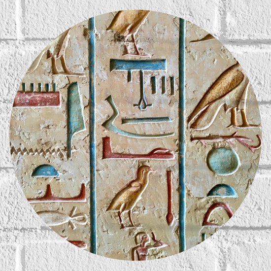 Muursticker Cirkel - Eeuwen Oude Egyptische Hiëroglieven - 30x30 cm Foto op Muursticker