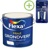 Flexa Grondverf - Hout - Sneldrogend - Wit - 2,5 liter + Flexa Lakroller - 4 delig