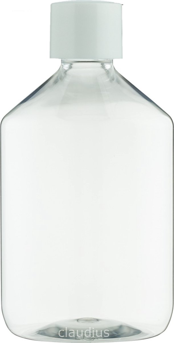 Lege plastic fles 500 ml PET apothekersfles transparant - met witte dop - set van 10 stuks - Navulbaar - leeg