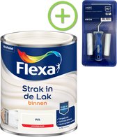 Flexa Strak in de Lak - Watergedragen - Hoogglans - wit - 0,75 liter + Flexa Lakroller - 4 delig