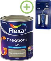 Flexa Creations - Lak Zijdeglans - Camouflage Green - 750 ml + Flexa Lakroller - 4 delig
