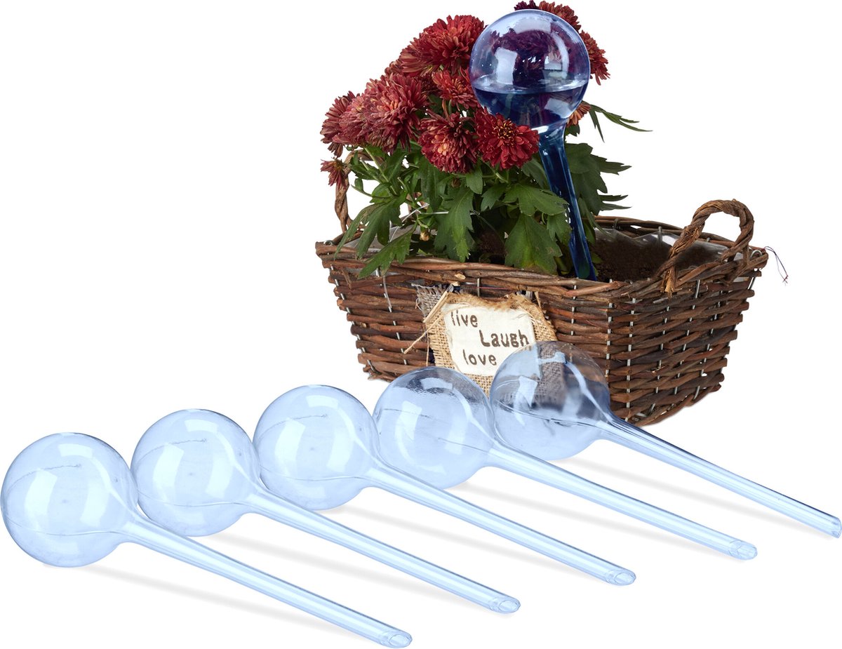 waterdruppelaar - set van 6 - 28 x 8 cm - kamerplanten - 250 ml - kunststof - blauw
