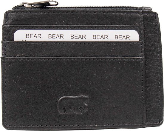 Porte-cartes en cuir Felix Bear Design avec poche zippée - Zwart