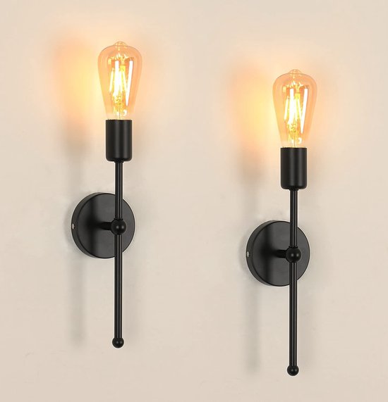 Binnenwandlicht 2 stcs, moderne zwarte wandlamp, E27 Wandwandlicht,... |  bol.com