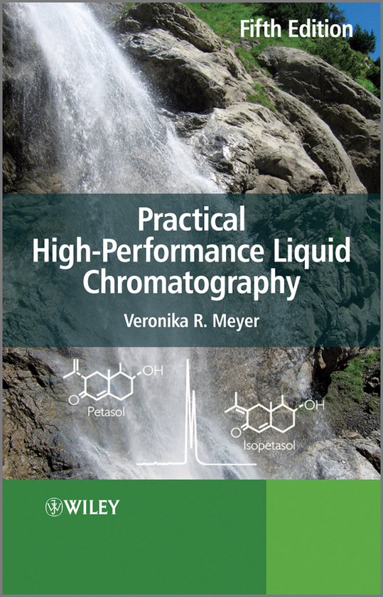 Boek "Practical High-Performance Liquid Chromatography" vijfde editie met waterval en chemische structuren.