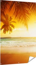 Gards Tuinposter Tropisch Strand tijdens Zonsondergang - 100x150 cm - Tuindoek - Tuindecoratie - Wanddecoratie buiten - Tuinschilderij