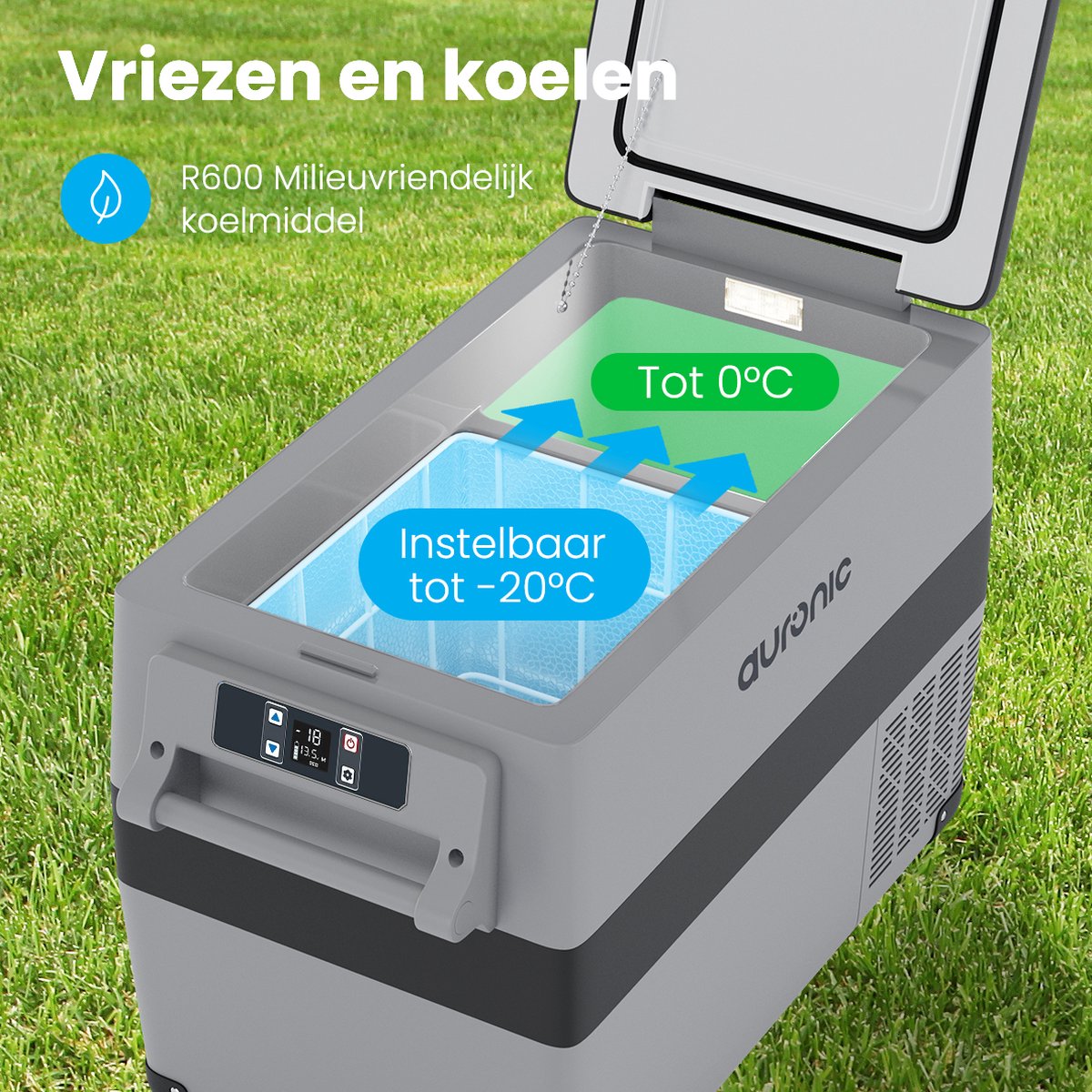 Auronic Compressor Koelbox Elektrisch 12V en 230 volt - Camping Koelkast - 5 Standen - 40.5L - Frigobox - Grijs – foto 4