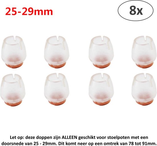 8x Ronde Stoelpoot Doppen Beschermers voor ronde stoelpoten van 25 - 29 mm - Omtrek 78 tot 91mm - Beschermdoppen Stoel Doppen - Vilten Insteekdop - 8 stuks