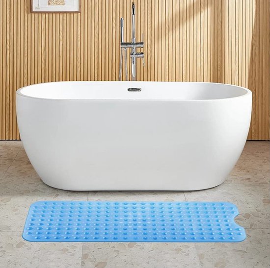 Antislip Douchemat-Mat voor in de Badkamer-Badmat Wit/Blauw met Zuignappen-Anti slip mat voor in bad-40 x 100 cm