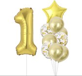 Verjaardag Versiering Meisje Goud - 1 jaar - 10 stuks - Ballonnen - Cijferballon - Kinderfeestje Goud - Bruiloft - Feestversiering - Goude Ballonnen Meisje - Helium - Leeftijdballon - Folieballon - Goude Versiering - Goud kleurige Ballonnen