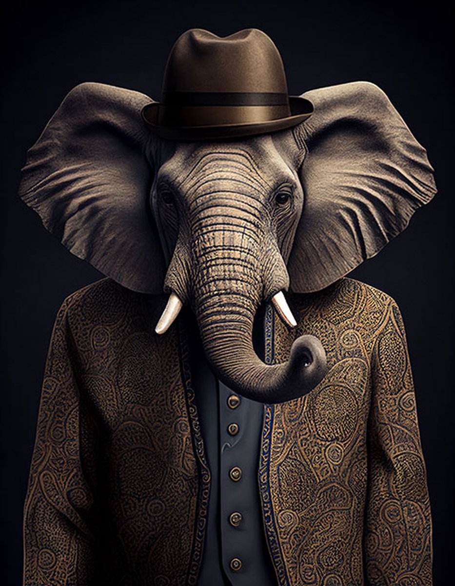 AI - Woondecoratie - Poster - Dieren - Olifant - Pak - 21 - 70 x 100 cm