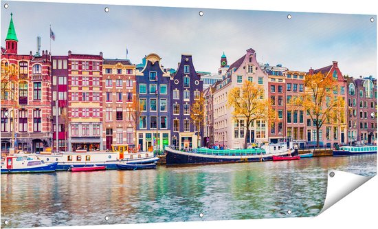 Affiche Jardin du Gards Amsterdam Maisons du Canal - 160x80 cm - Toile de jardin - Décoration de jardin - Décoration murale extérieur - Tableau de jardin