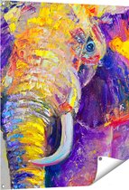 Gards Tuinposter Olifant van Olieverf - Kleur - Abstract - 80x100 cm - Tuindoek - Tuindecoratie - Wanddecoratie buiten - Tuinschilderij