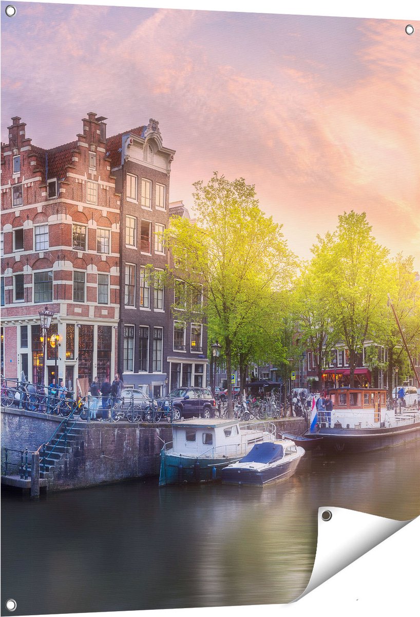 Gards Tuinposter Amsterdamse Grachten - 80x100 cm - Tuindoek - Tuindecoratie - Wanddecoratie buiten - Tuinschilderij Multikleur