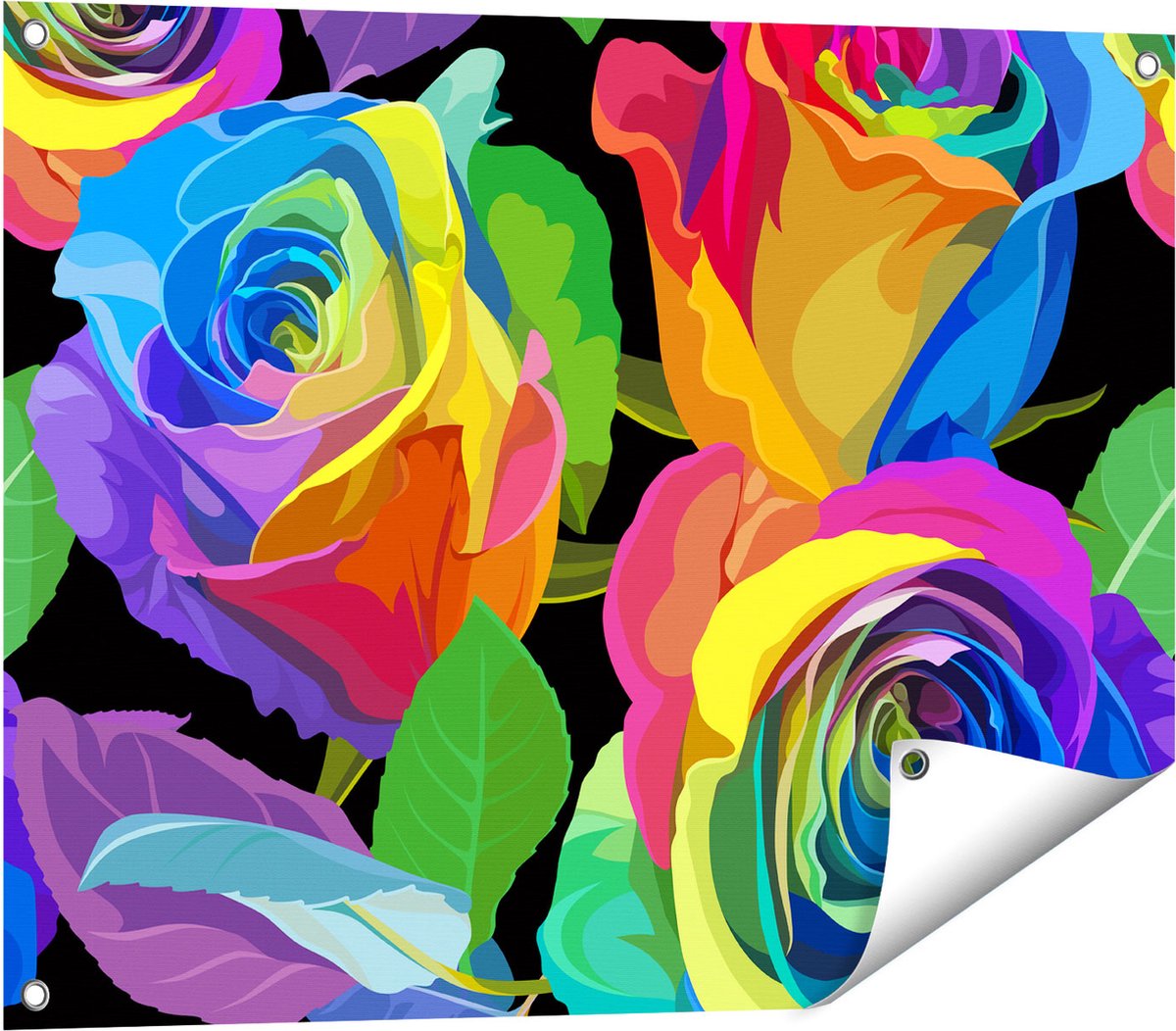 Gards Tuinposter Kleurrijke Rozen - Bloemen - Abstract - 80x60 cm - Tuindoek - Tuindecoratie - Wanddecoratie buiten - Tuinschilderij Multikleur