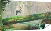 Gards Tuinposter Hert in het Bos op een Boom - 180x90 cm - Tuindoek - Tuindecoratie - Wanddecoratie buiten - Tuinschilderij