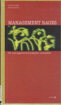 Boekomslag met de titel "MANAGEMENT RAGES" en neon-groene silhouetten van hoofden onder de titel. Daaronder "35 managementconcepten ontrafeld".
