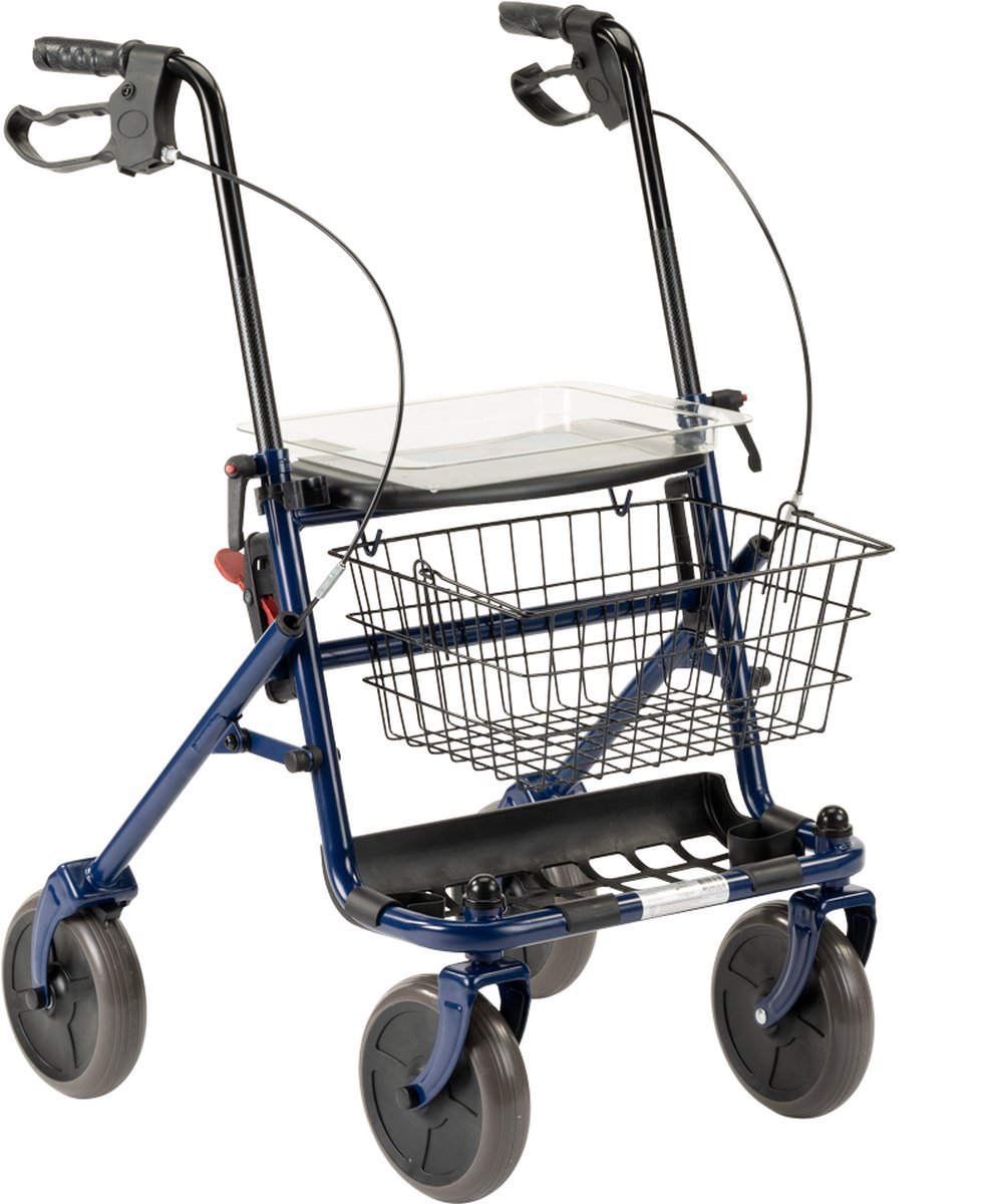 Goedkoopste Inklapbare / opvouwbare rollator Blauw - Inclusief dienblad, stokhouder en mandje