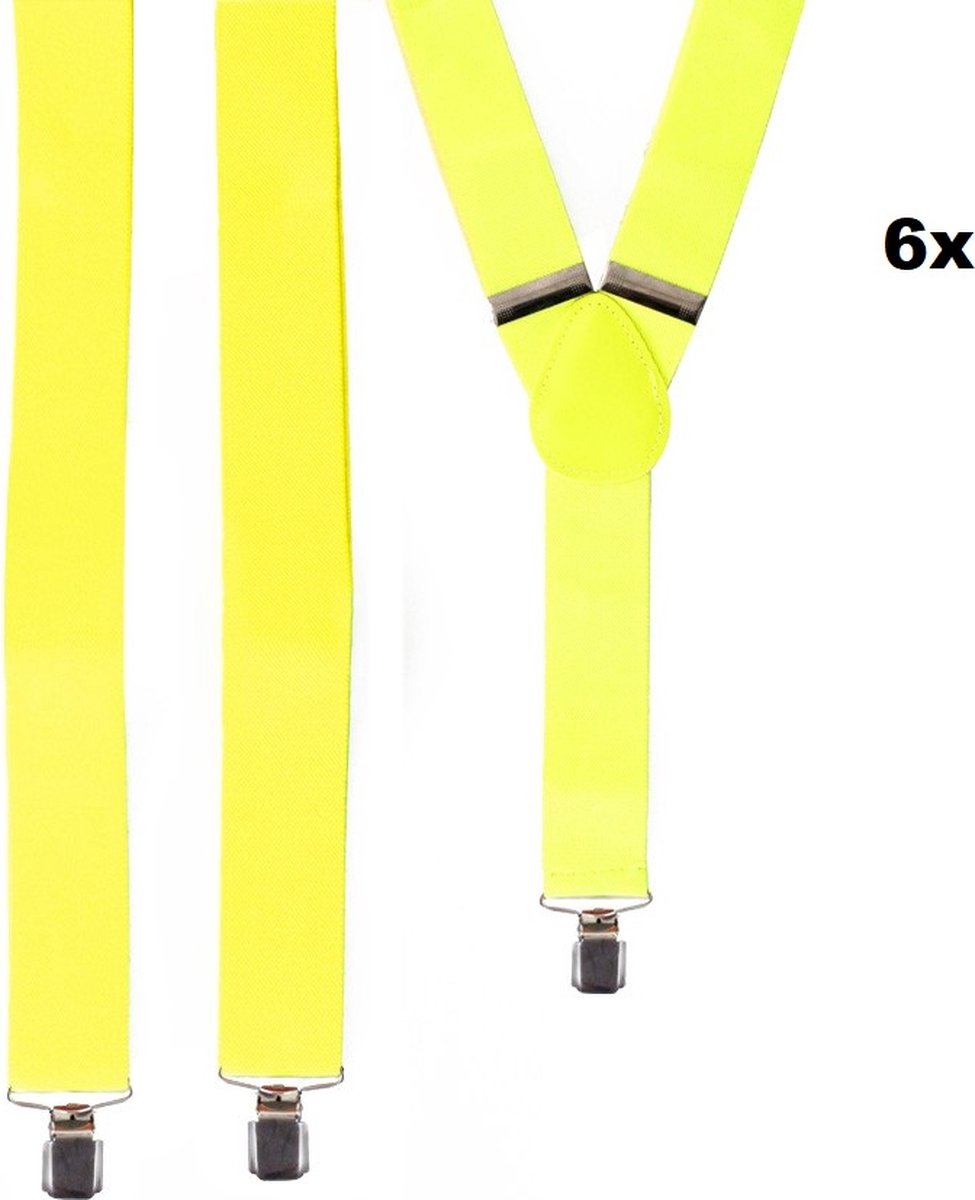 6x Bretel neon/fluor geel - 35mm breed - Themafeest party fluor neon festival party carnaval feest