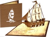 Popcards popupkaarten - 3D Zeilschip met landkaart | Piratenschip Piraten Schip Ahoy Viermaster Schatkaart Treasure Island Schateiland Pirates pop-up kaart 3D wenskaart