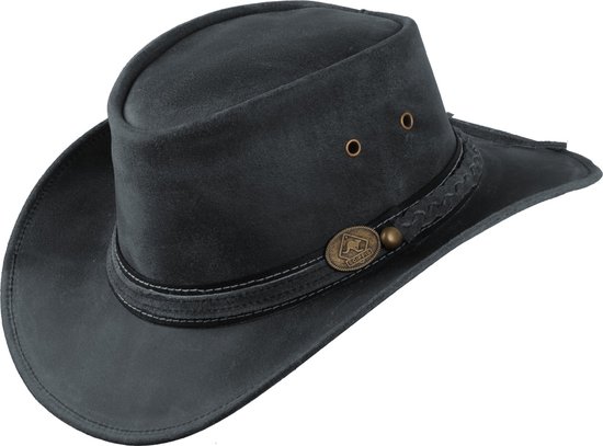 Lederen hoed Irving zwart L (let op hoed valt groter uit)