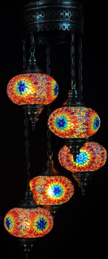 Lampe Turque Lampe Suspendue Mosaïque Orientale Marocaine Lustre Handgemaakt Main Étoile Multicolore 5 Ampoules