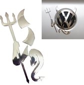 Auto Duivel Logo - Zilver Chroom - Alle Automerken / Universeel - Zelfklevend - Grappig Embleem - Tuning - Auto Accessoires