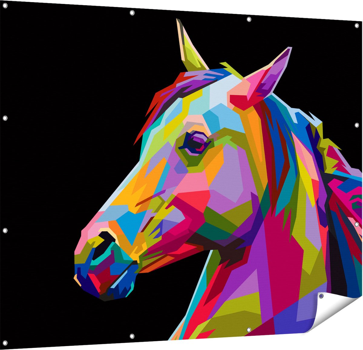 Gards Tuinposter Kleurrijke Paardenkop - Paard - Abstract - 150x120 cm - Tuindoek - Tuindecoratie - Wanddecoratie buiten - Tuinschilderij Multikleur