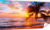 Gards Tuinposter Tropisch Strand tijdens Zonsondergang - 180x90 cm - Tuindoek - Tuindecoratie - Wanddecoratie buiten - Tuinschilderij