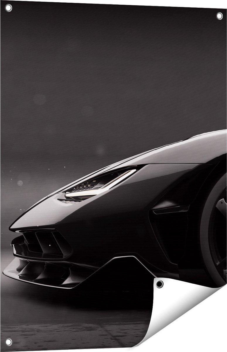 Gards Tuinposter Zijaanzicht Zwarte Sportwagen Auto - 60x80 cm - Tuindoek - Tuindecoratie - Wanddecoratie buiten - Tuinschilderij Multikleur
