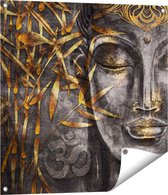 Gards Tuinposter Gouden Boeddha van Aquarel - Abstract - 70x70 cm - Tuindoek - Tuindecoratie - Wanddecoratie buiten - Tuinschilderij