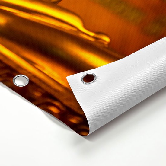 Gards Poster de jardin Statue Bouddha doré - 150x100 cm - Toile de jardin - Décoration de jardin - Décoration murale extérieure - Tableau de jardin