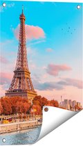 Gards Tuinposter Eiffeltoren in Parijs aan het Water - 40x60 cm - Tuindoek - Tuindecoratie - Wanddecoratie buiten - Tuinschilderij