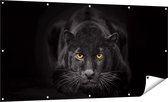 Gards Tuinposter Zwarte Panter met Oranje Ogen - 160x80 cm - Tuindoek - Tuindecoratie - Wanddecoratie buiten - Tuinschilderij