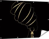 Gards Tuinposter Afrikaanse Vrouw met Gouden Zwarte Tulband - 120x80 cm - Tuindoek - Tuindecoratie - Wanddecoratie buiten - Tuinschilderij