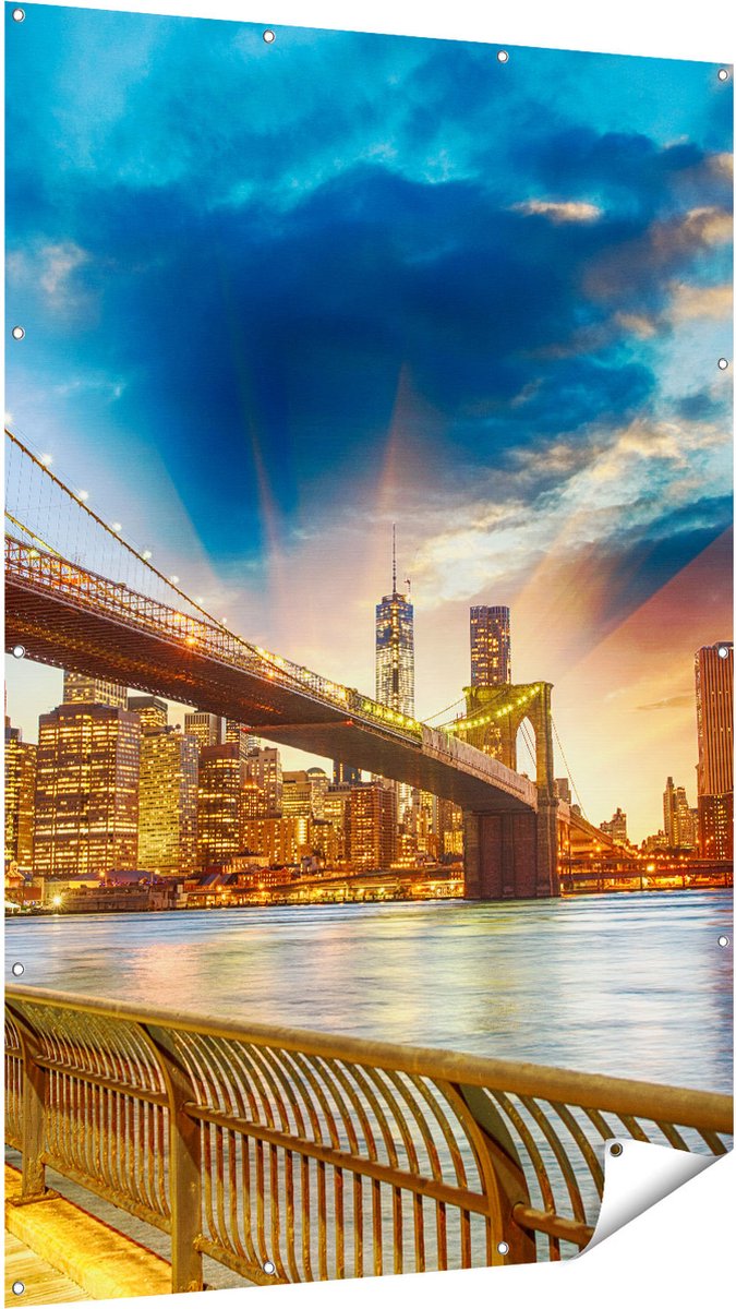 Gards Tuinposter New York Brooklyn Brug - 120x180 cm - Tuindoek - Tuindecoratie - Wanddecoratie buiten - Tuinschilderij Multikleur