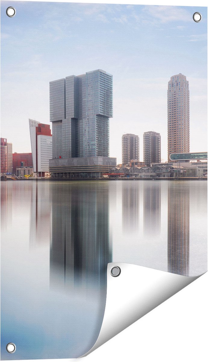 Gards Tuinposter Rotterdamse Skyline met de Erasmusbrug - 40x60 cm - Tuindoek - Tuindecoratie - Wanddecoratie buiten - Tuinschilderij Multikleur