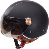 Beon Luxe B120 Geschikt als Fiets Snorfiets Brommer Motor Scooter helm - Retro Vespa jethelm met Zonnevizier - Volwassenen - S - Mat Zwart - Gratis helmtas